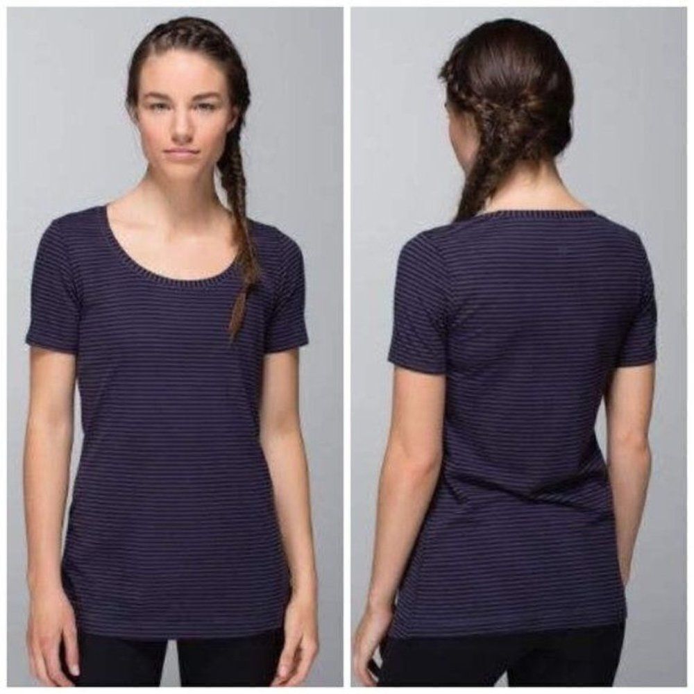 Lululemon Every Yogi Tee 1/8 Stripe Cadet Blue Purple Vitasea Size 8 W3D70S